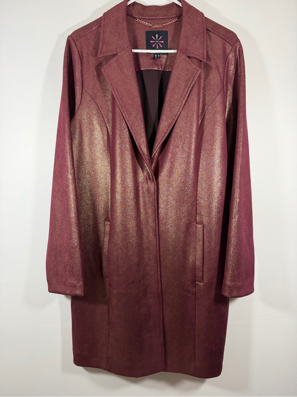 Isaac Mizrahi Metallic Burgundy Trench Coat
